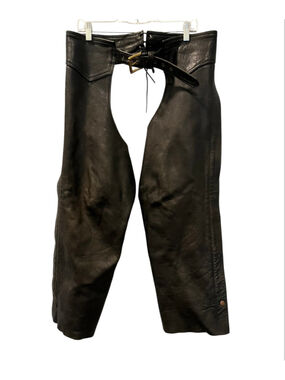 Fox Creek Leather Motorcycle Riding Chaps Black Heavy Duty Biker Pants Size L
